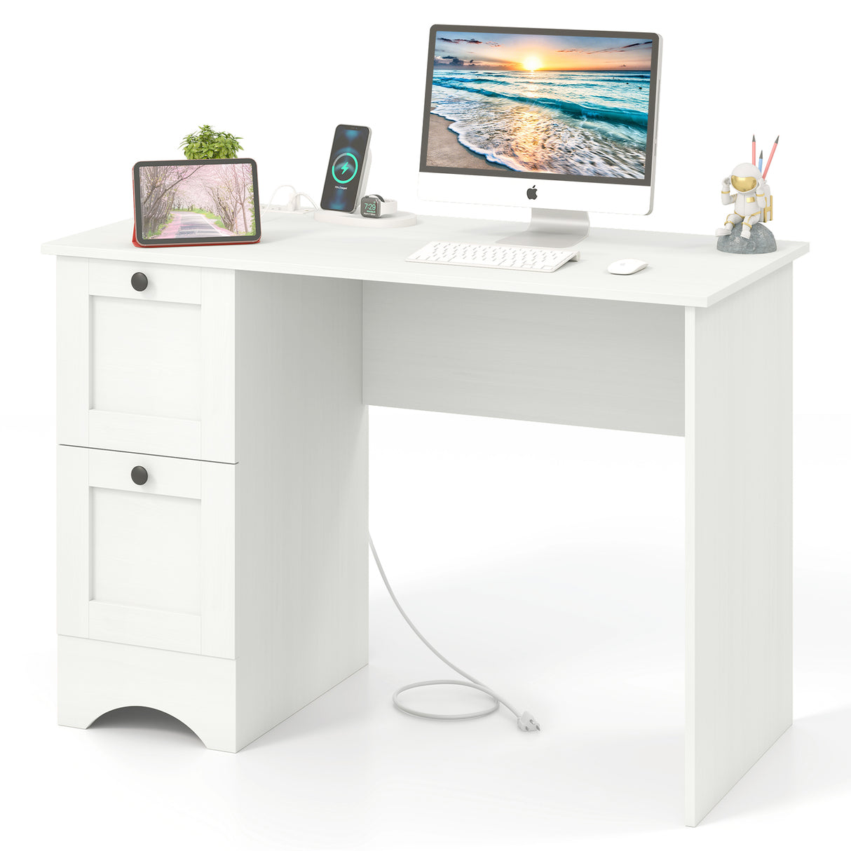 Wooden Vintage Computer Desk with 2 Drawers for Home and Office
