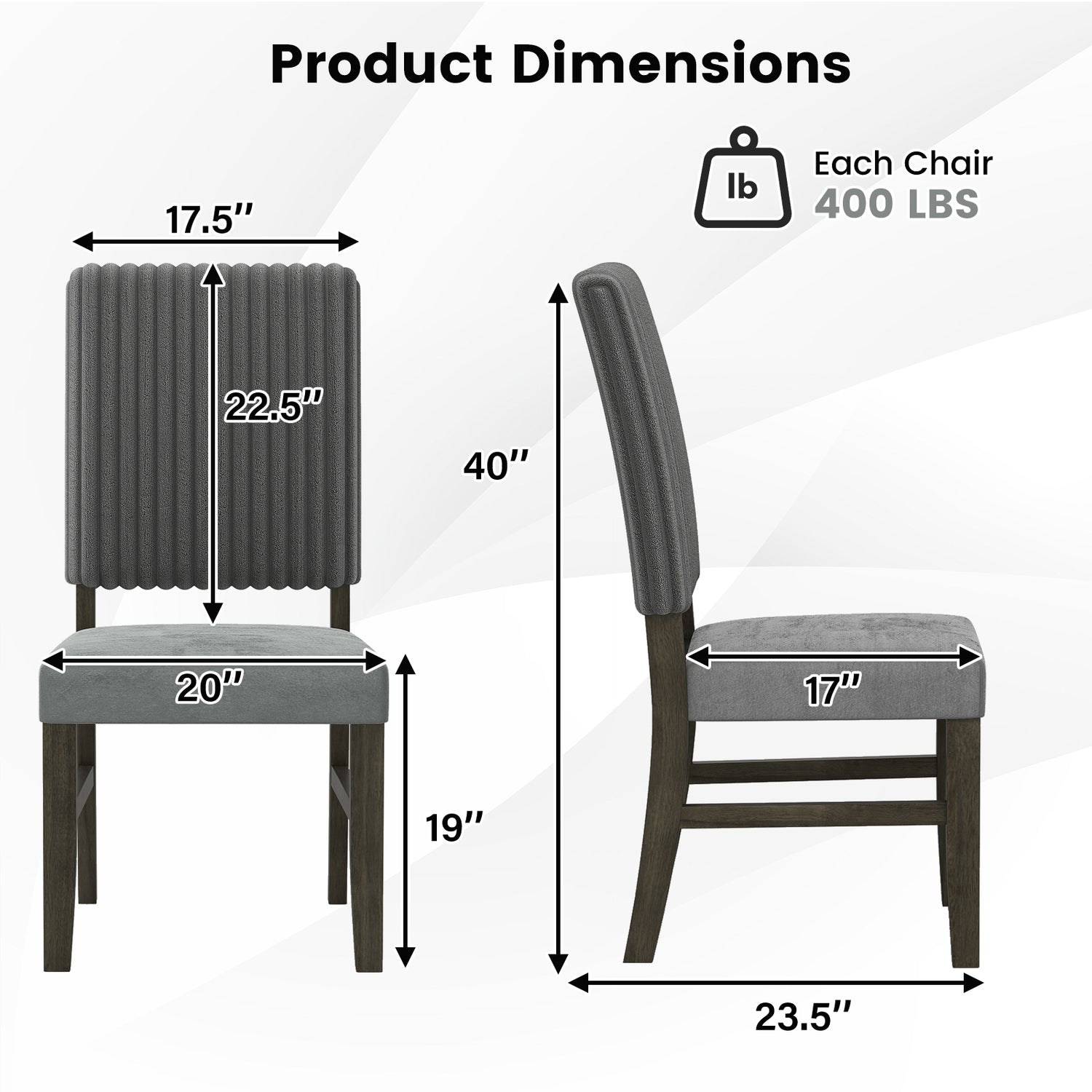 Dining Chair Set of 2 Mid-Century Modern Velvet Fabric Upholstered Chairs-Grey