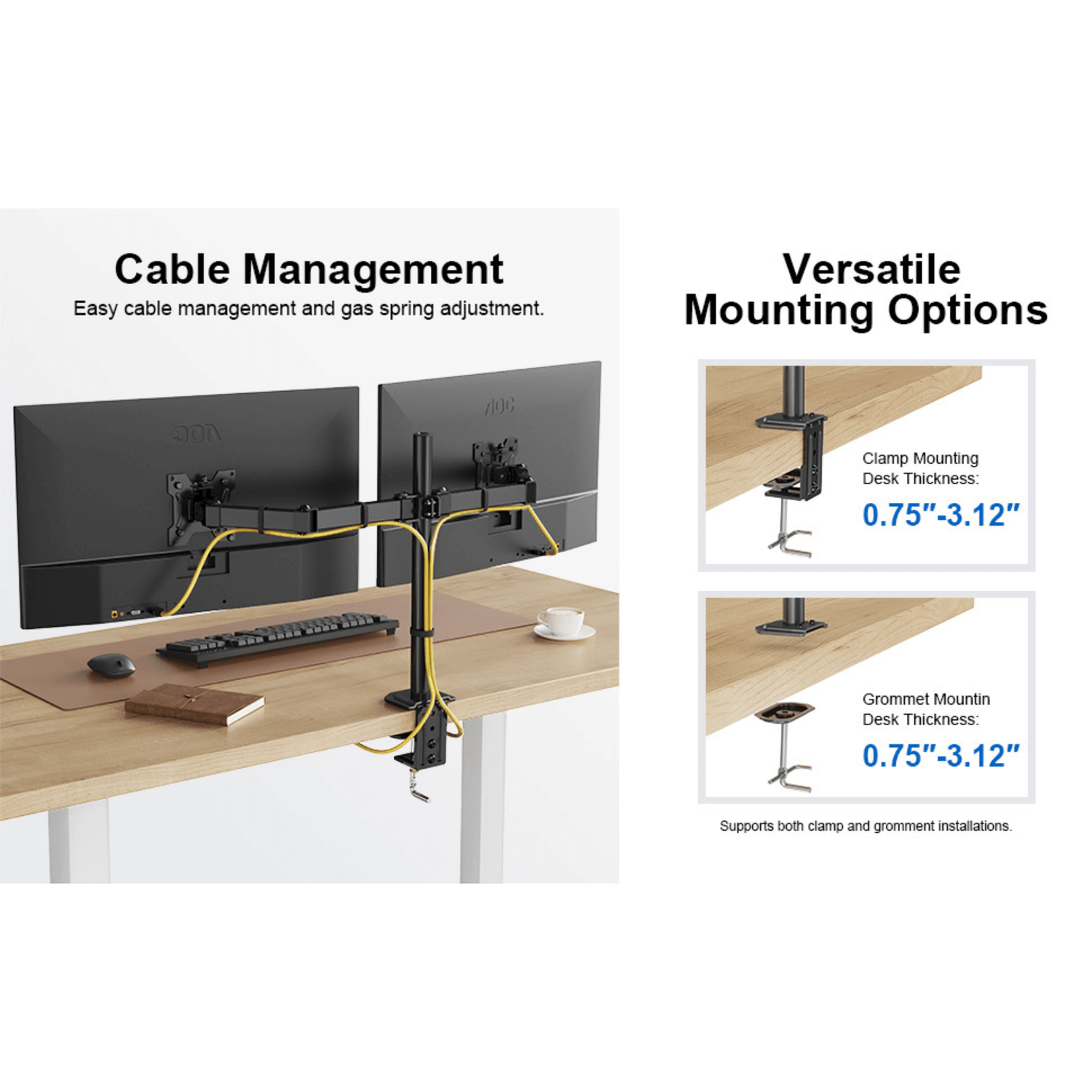 ErgoAV Motion Desk Stand for Dual Monitors 13" to 27" up to 17lbs