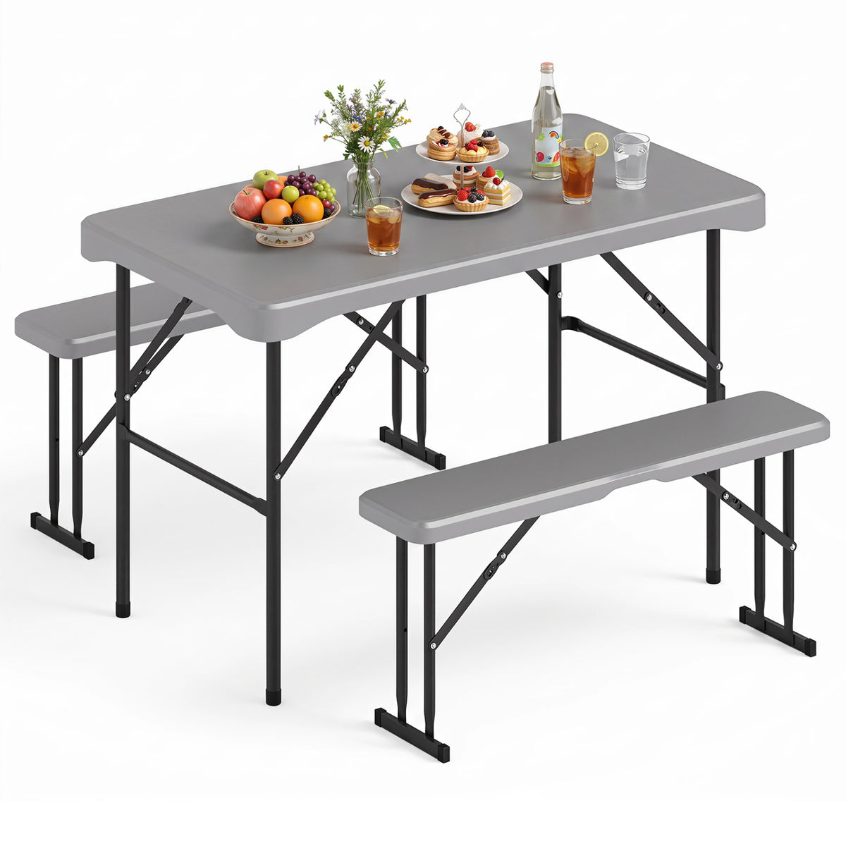 44" HDPE Folding Picnic Table Set with 2 Benches