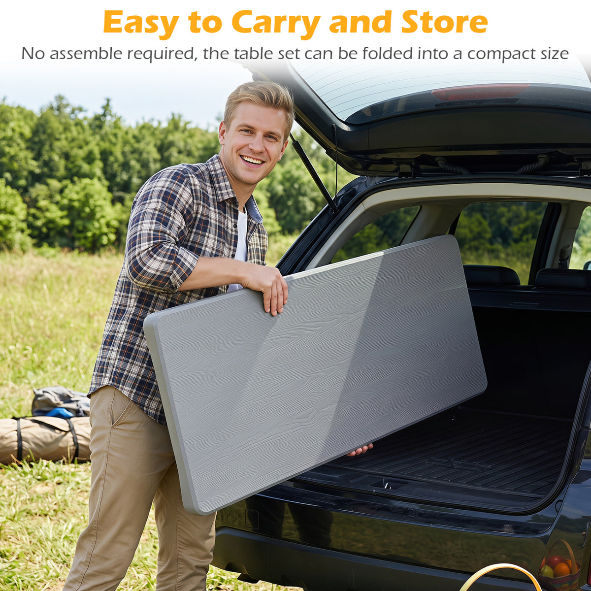 44" HDPE Folding Picnic Table Set with 2 Benches