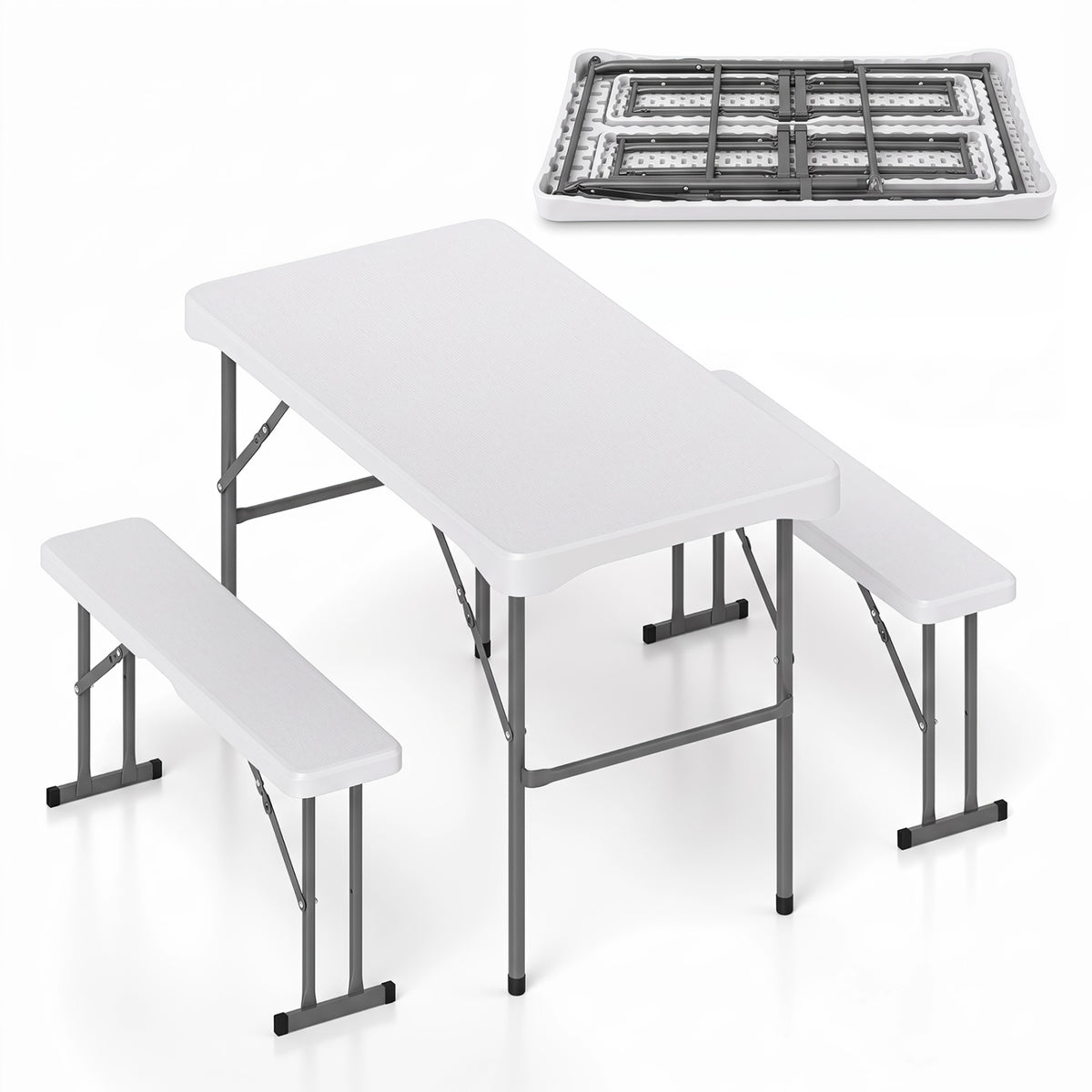 44" HDPE Folding Picnic Table Set with 2 Benches
