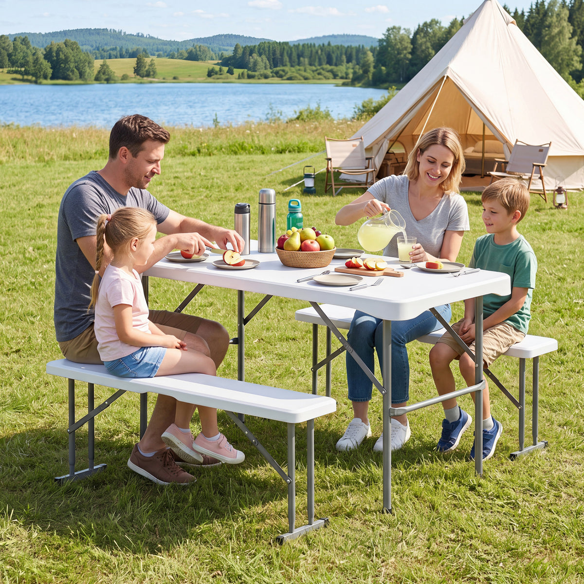 44" HDPE Folding Picnic Table Set with 2 Benches