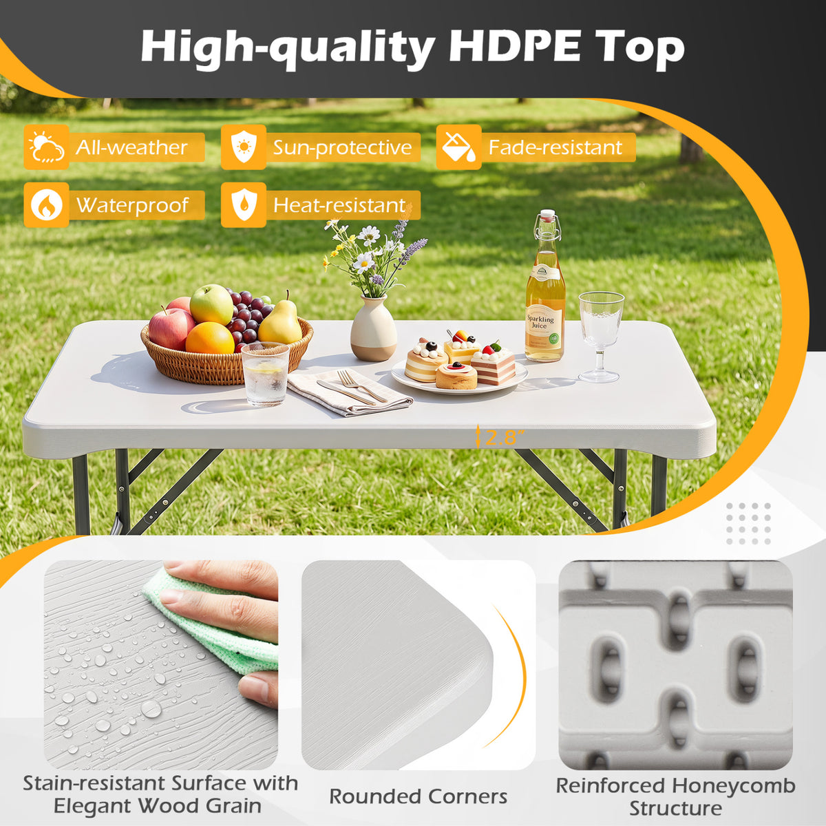 44" HDPE Folding Picnic Table Set with 2 Benches