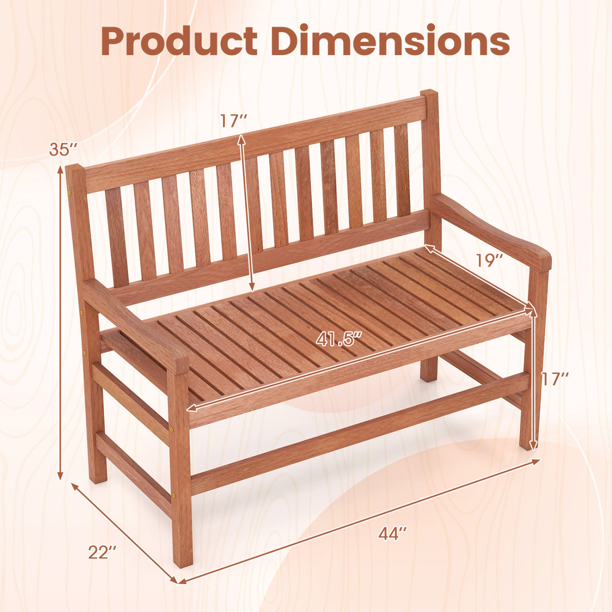 44 Inch 2-Seat Outdoor Loveseat Bench