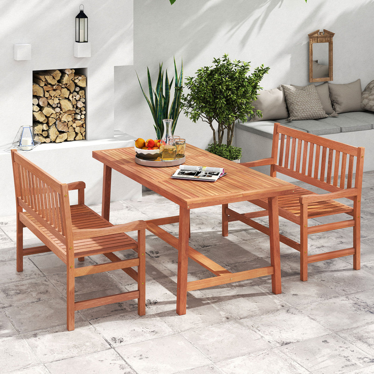 44 Inch 2-Seat Outdoor Loveseat Bench