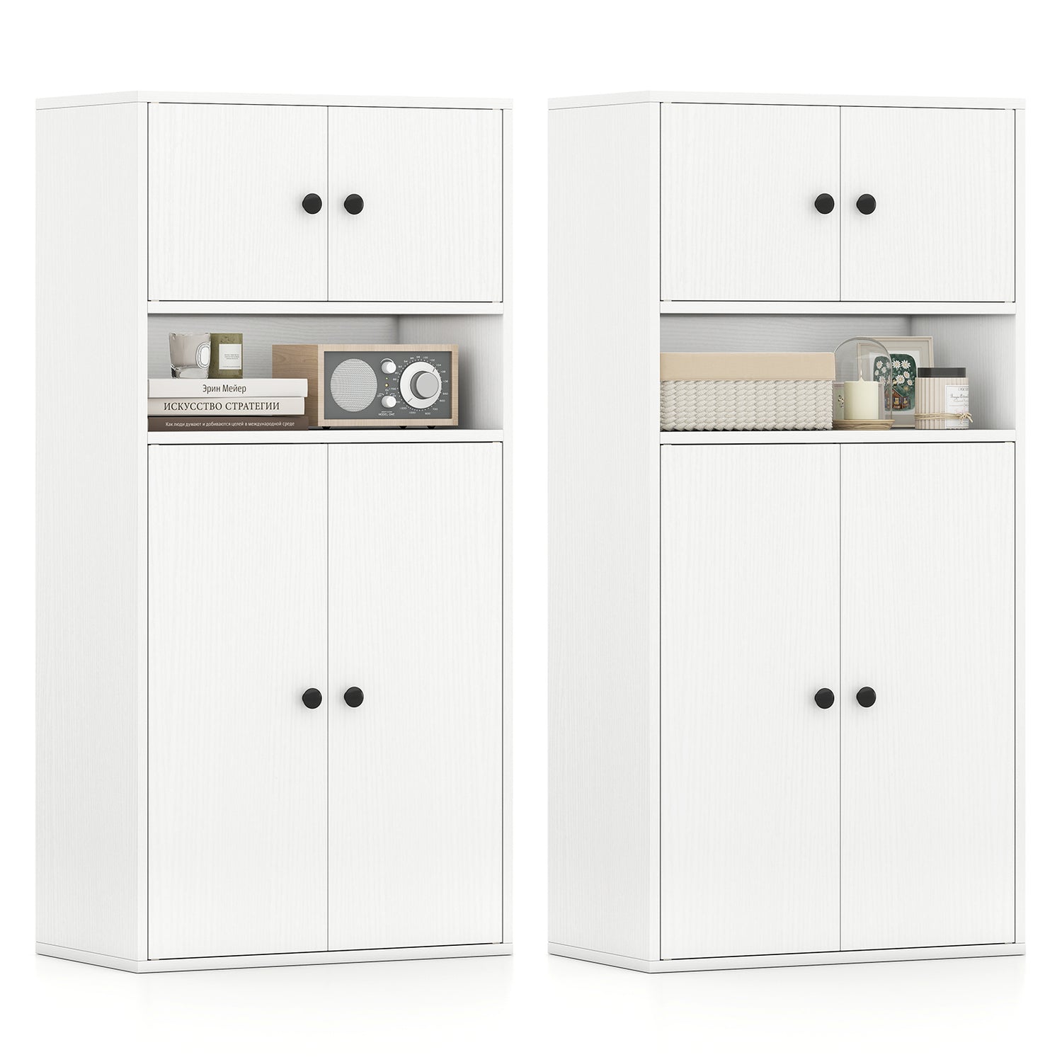 44 Inches Tall Bookshelf with Doors and Adjustable Shelf