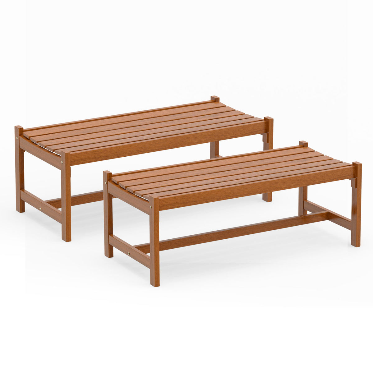 44" Patio Wood Bench Set of 1/2 Outdoor Solid Hardwood Dining Bench with Teak Oil Finish