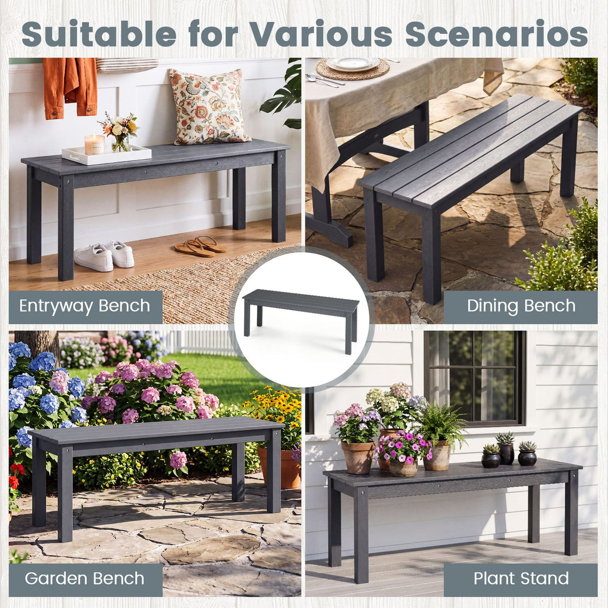45" Outdoor HDPE Bench with 660 lbs Capacity with Slatted Seat for Patio