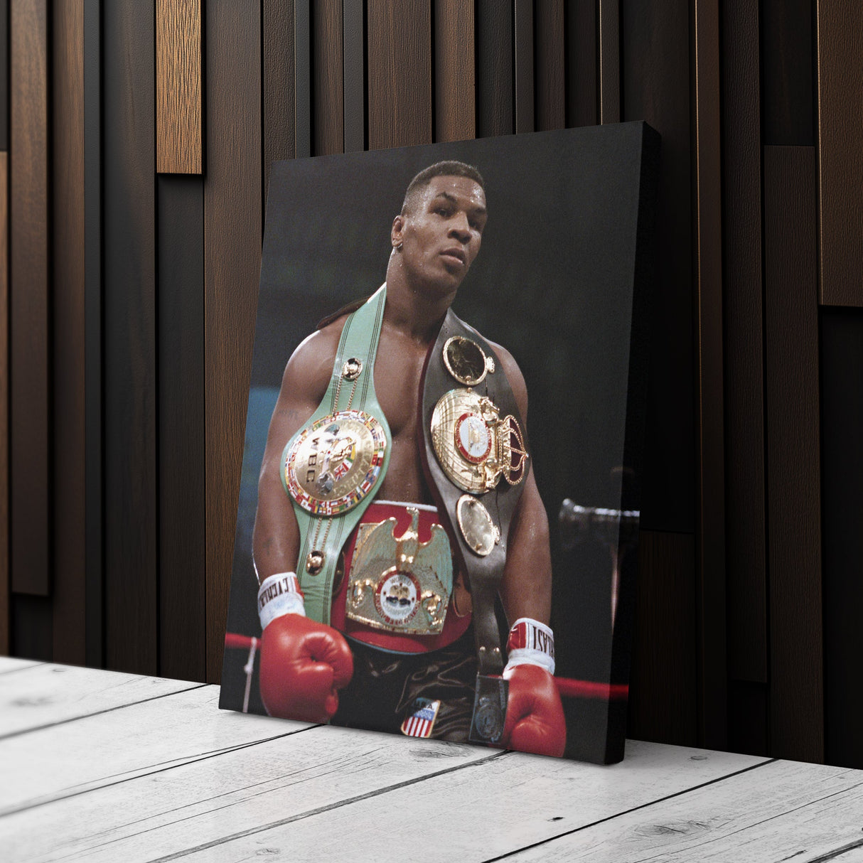 Mike Tyson Canvas – Boxing Champion with Belts Wall Art Home Decor