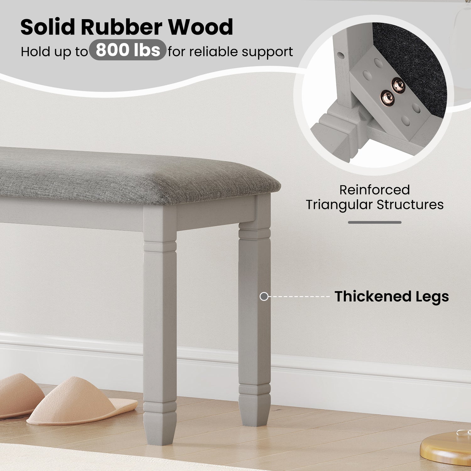 Upholstered Bedroom Bench with Padded Seat and Solid Wood Legs-Gray