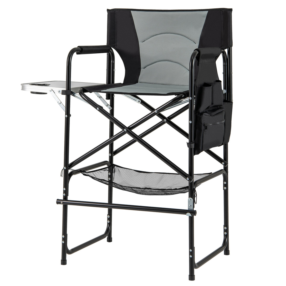 46 Inches Tall Directors Chair with Foldable Side Table and Footrest-Gray