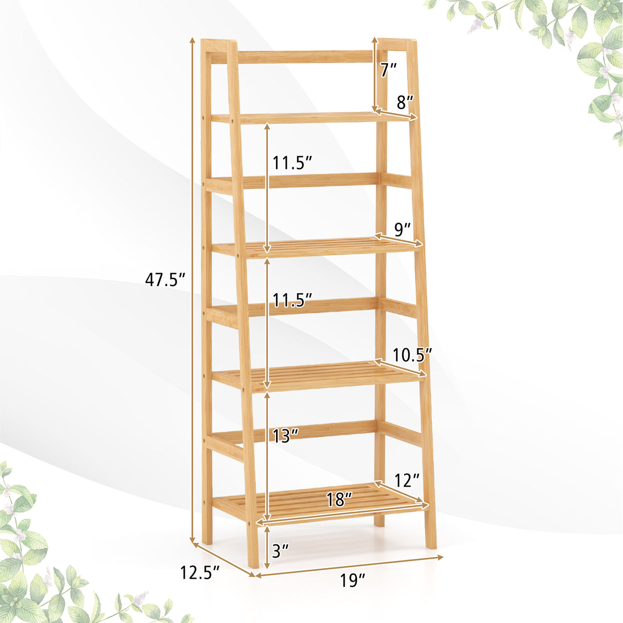 47.5 Inch 4-Tier Multifunctional Bamboo Bookcase Storage Stand Rack
