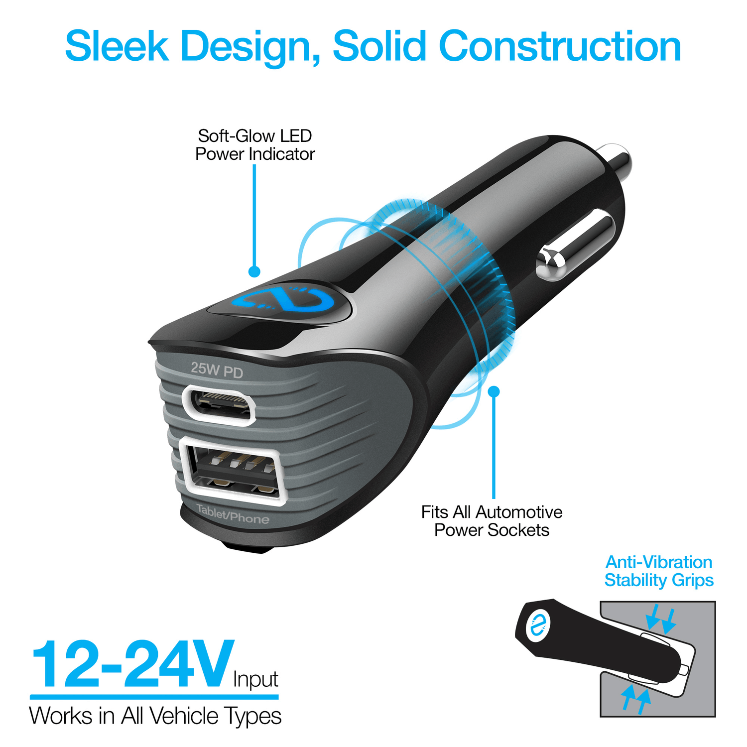 Naztech N420 PD25W+2.4A Car Charger + C - C Cable 4Ft