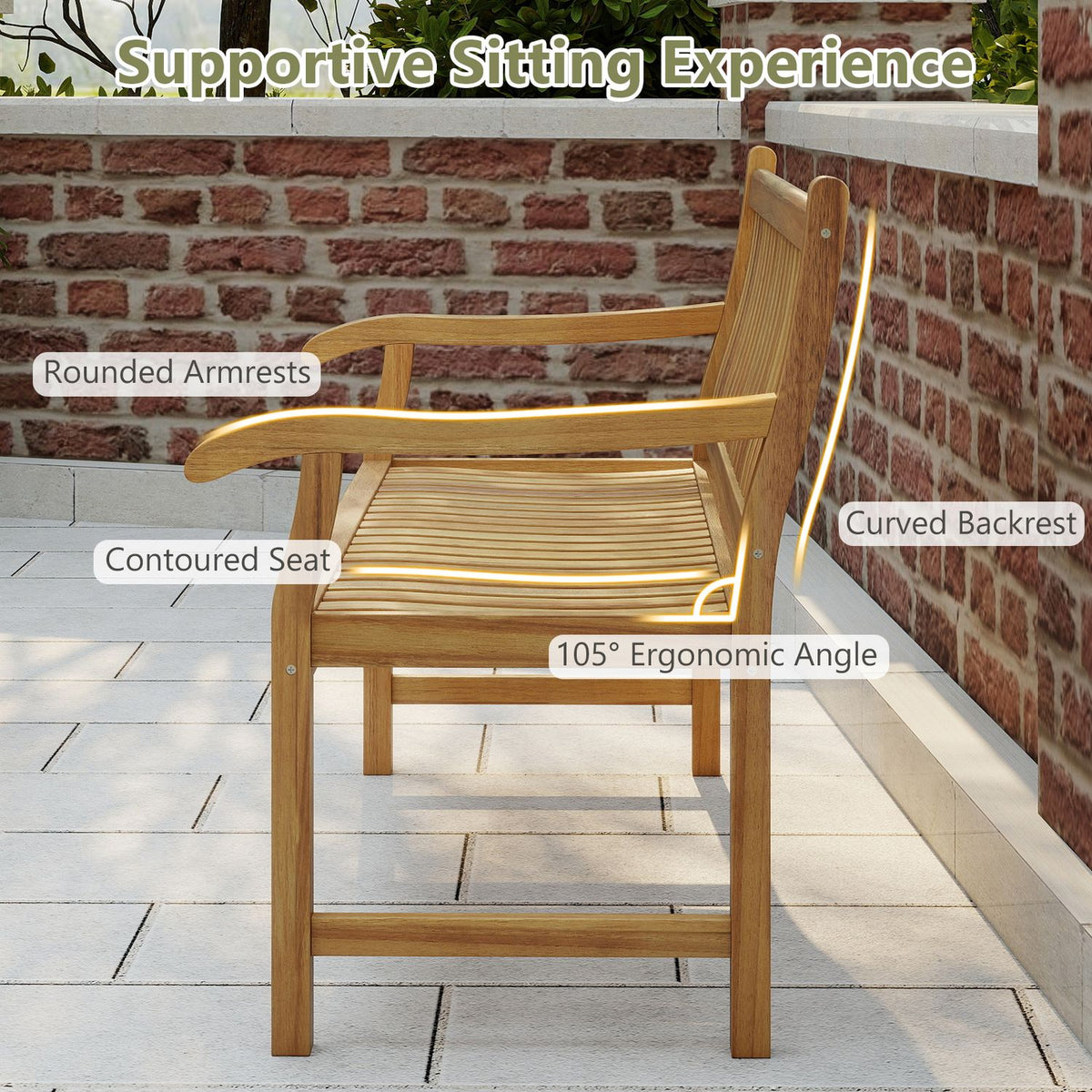 47" Teak Wood Outdoor Garden Bench 800 lbs Capacity