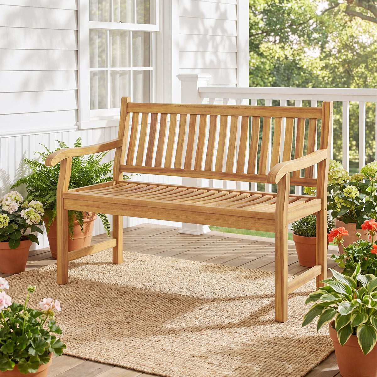 47" Teak Wood Outdoor Garden Bench 800 lbs Capacity