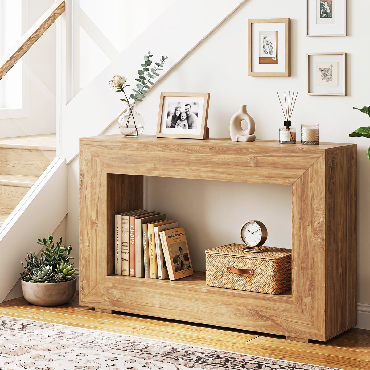 47" 2-Tier Farmhouse Console Table with Open Storage Shelf for Living Room