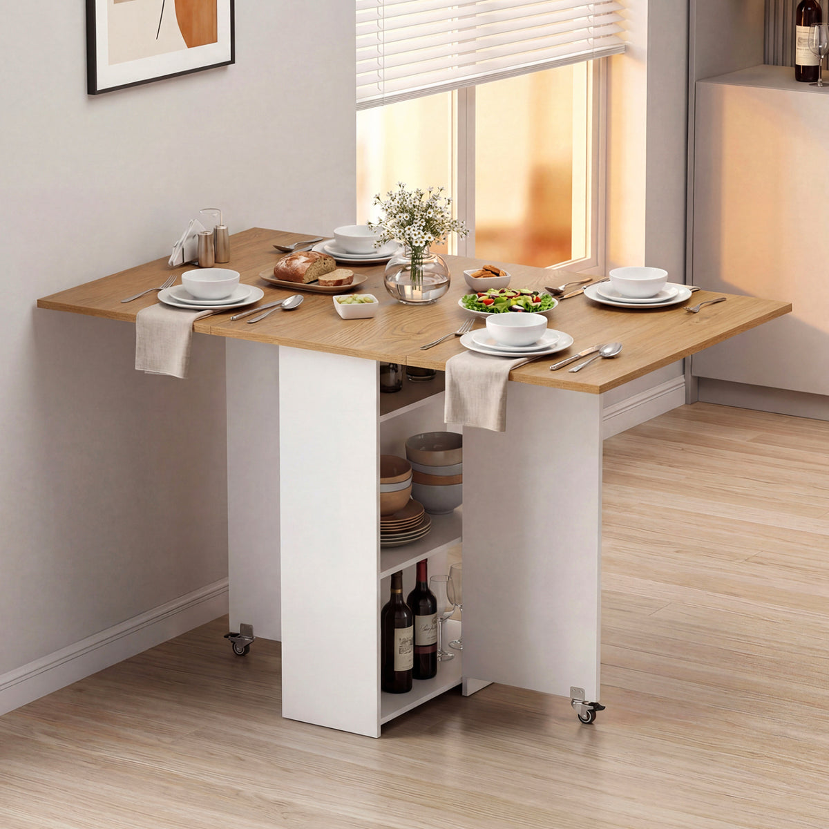Farmhouse Extendable Wooden Dinner Table with Lockable Wheels