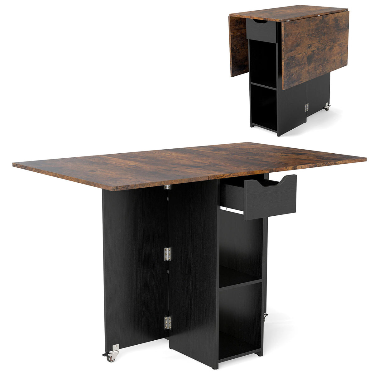 Farmhouse Extendable Wooden Dinner Table with Lockable Wheels