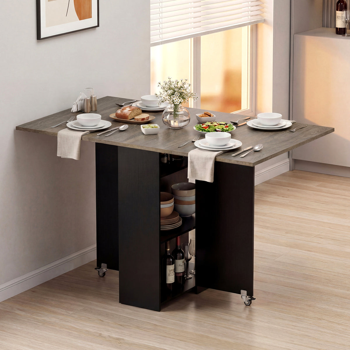 Farmhouse Extendable Wooden Dinner Table with Lockable Wheels