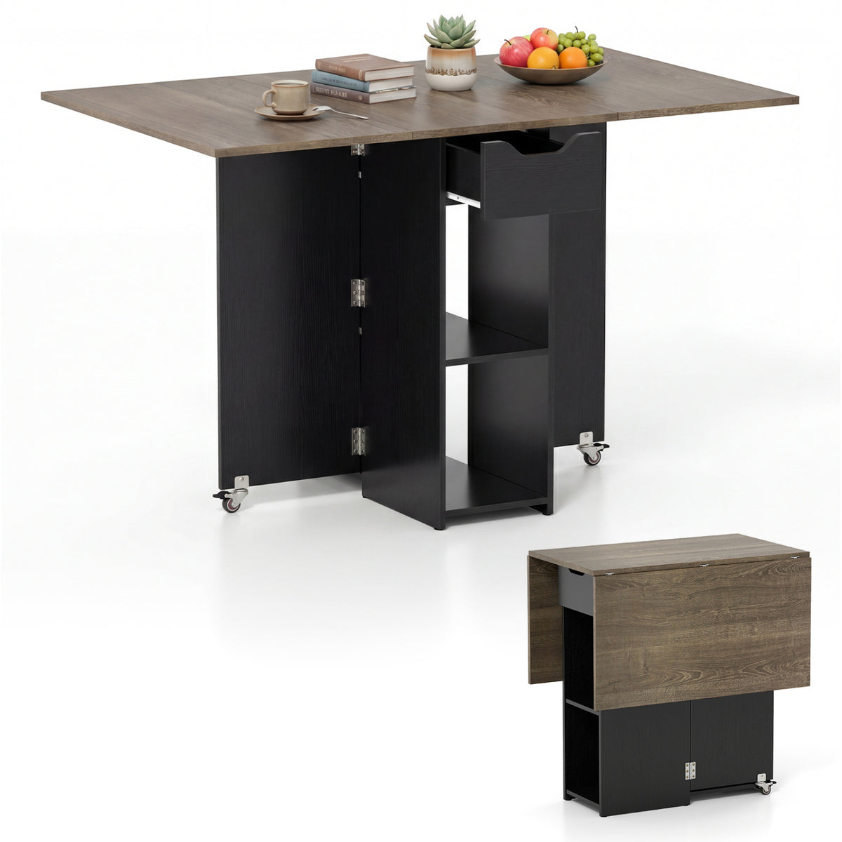 Farmhouse Extendable Wooden Dinner Table with Lockable Wheels