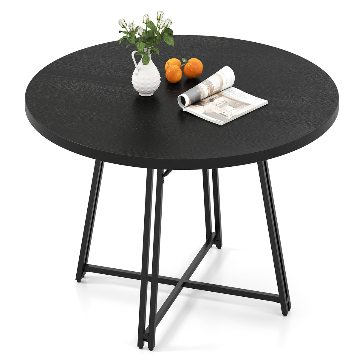 47 Inch Dining Table for 4-6 People Round Kitchen Table with Cross Base