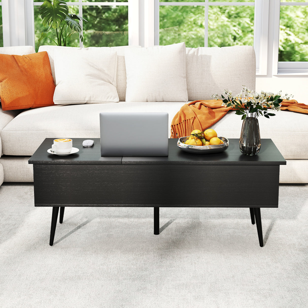 47 Inch Lift Top Coffee Table with 2 Hidden Compartments