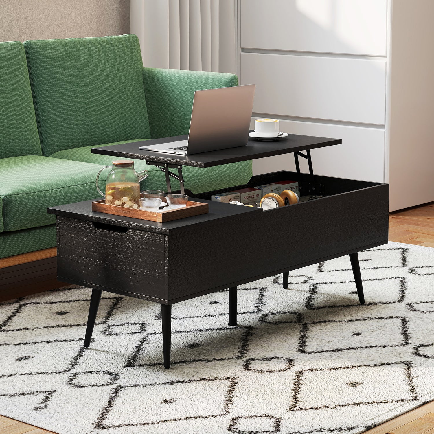47 Inch Lift Top Coffee Table with 2 Hidden Compartments