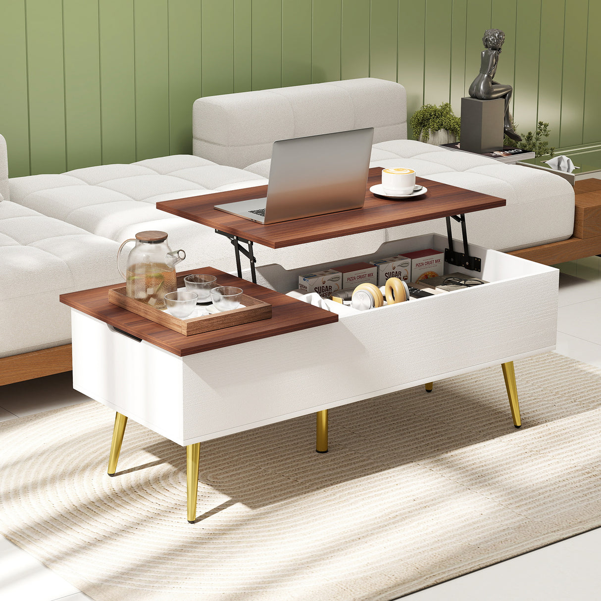 47 Inch Lift Top Coffee Table with 2 Hidden Compartments