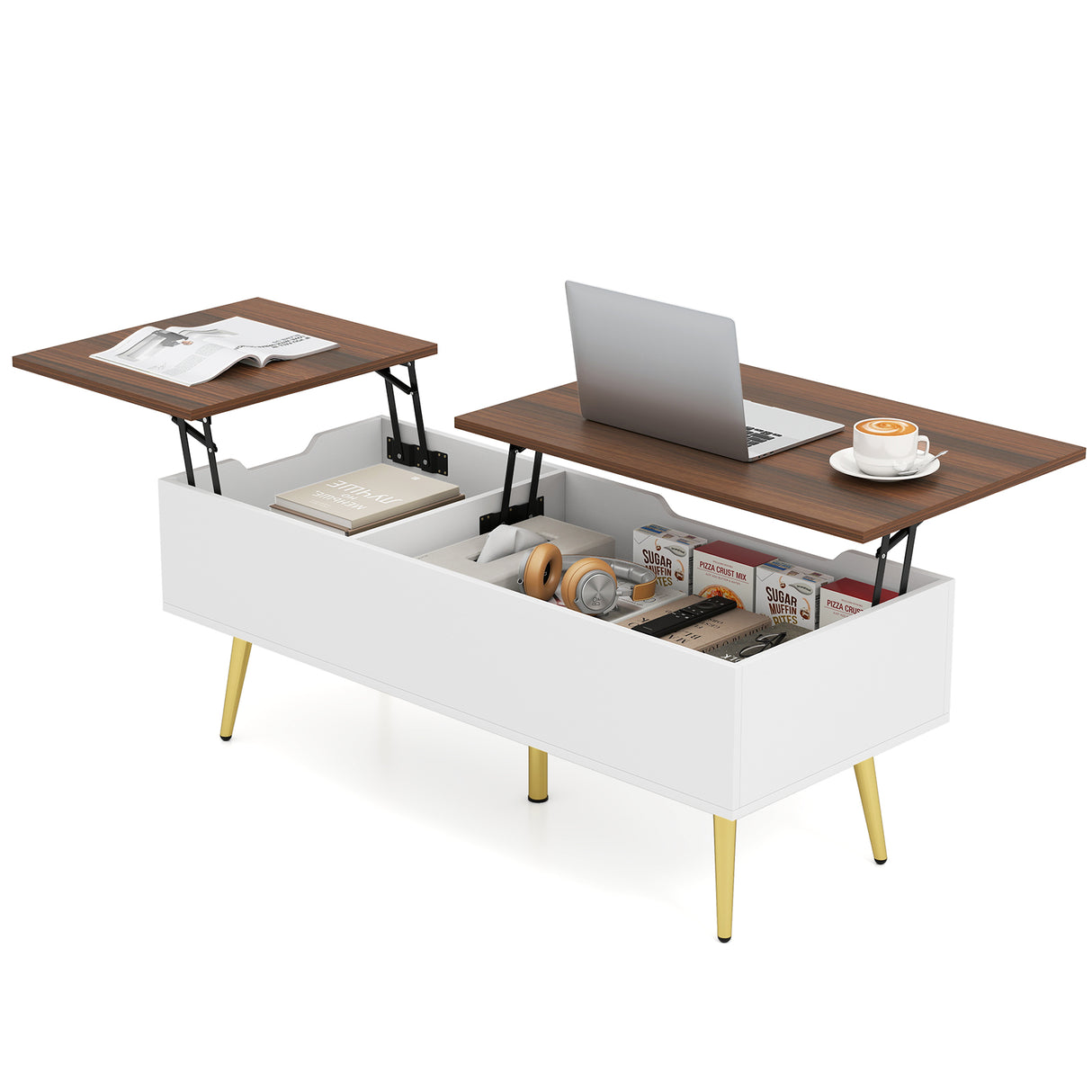 47 Inch Lift Top Coffee Table with 2 Hidden Compartments