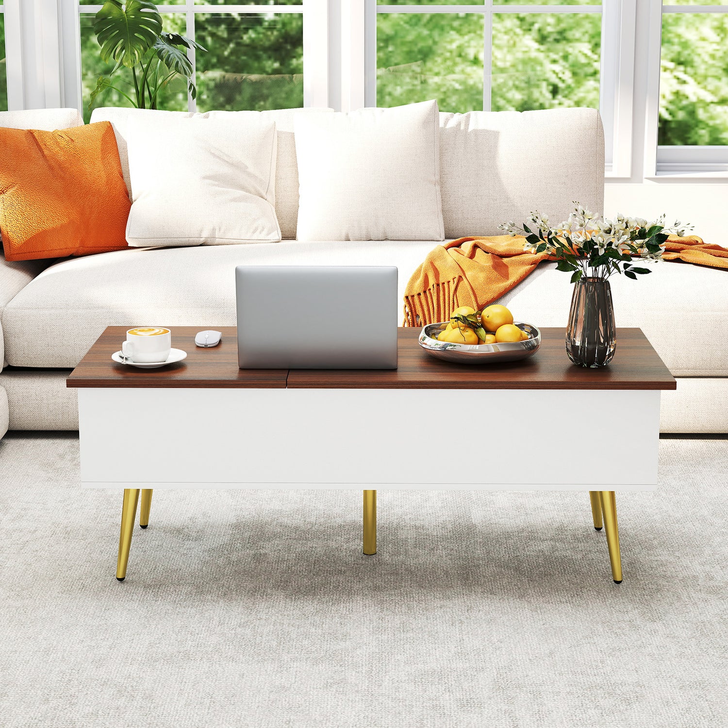 47 Inch Lift Top Coffee Table with 2 Hidden Compartments