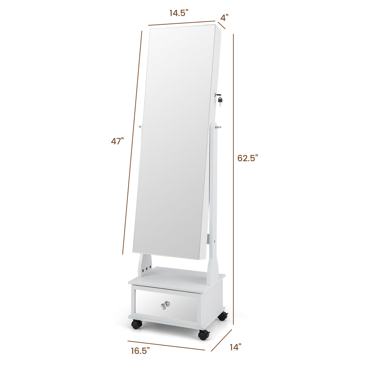 47 Inch Lockable Jewelry Cabinet Armoire with 3-Color LED Lights