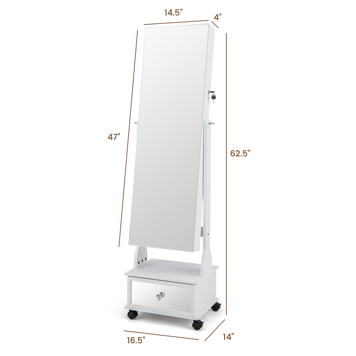 47 Inch Lockable Jewelry Cabinet Armoire with 3-Color LED Lights