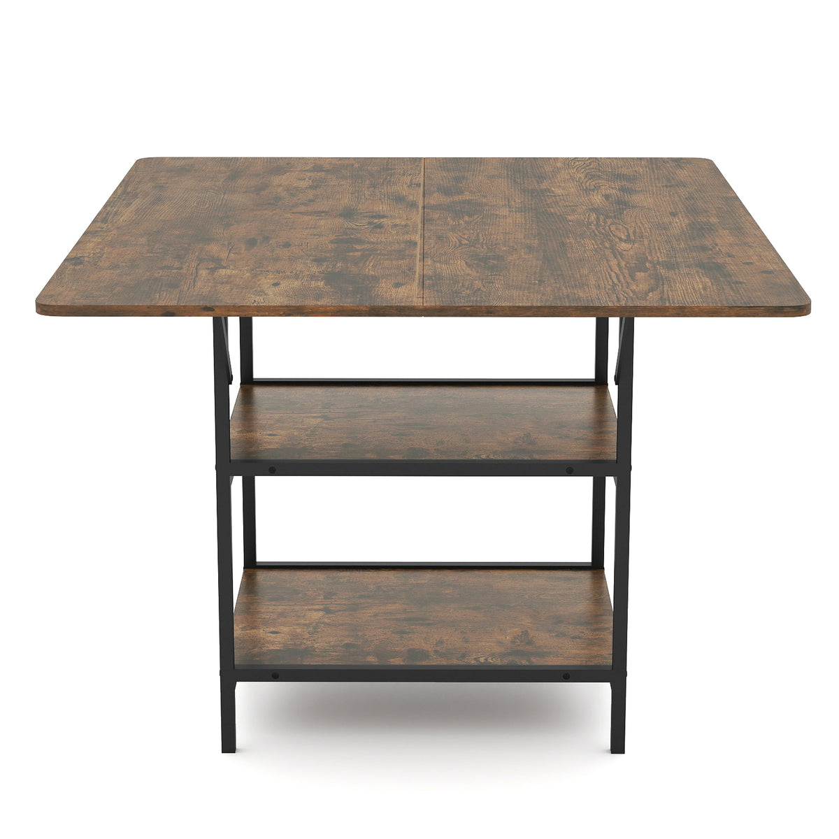 Rectangular Dining Table with 2 Open Storage Shelves and Sturdy Metal Legs for 4-6-Rustic Brown costway2