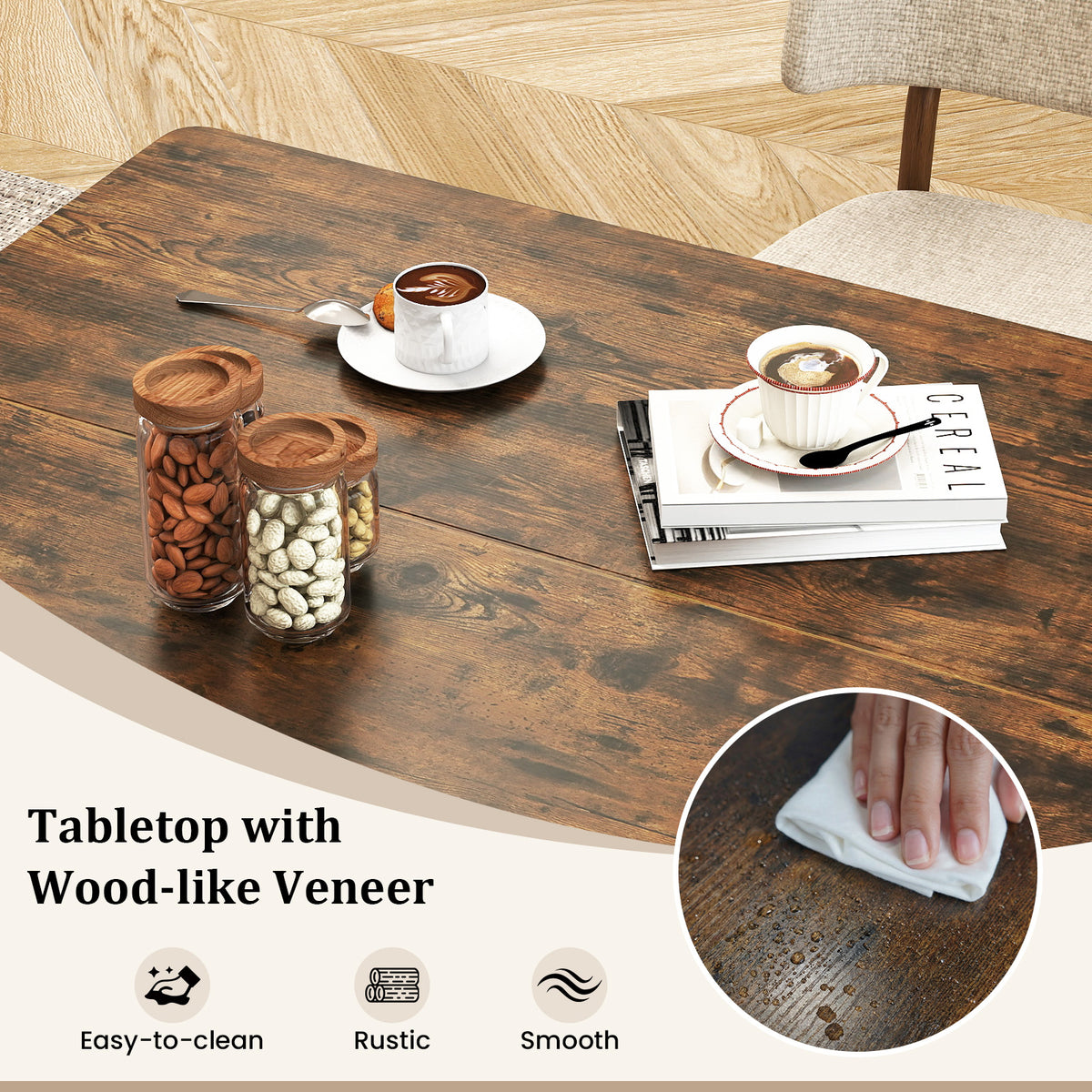 Rectangular Dining Table with 2 Open Storage Shelves and Sturdy Metal Legs for 4-6-Rustic Brown costway2