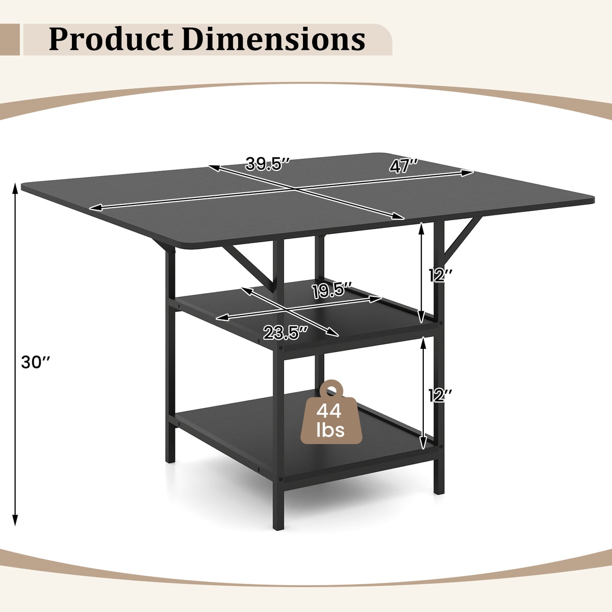 Rectangular Dining Table with 2 Open Storage Shelves and Sturdy Metal Legs for 4-6-Rustic Brown costway2