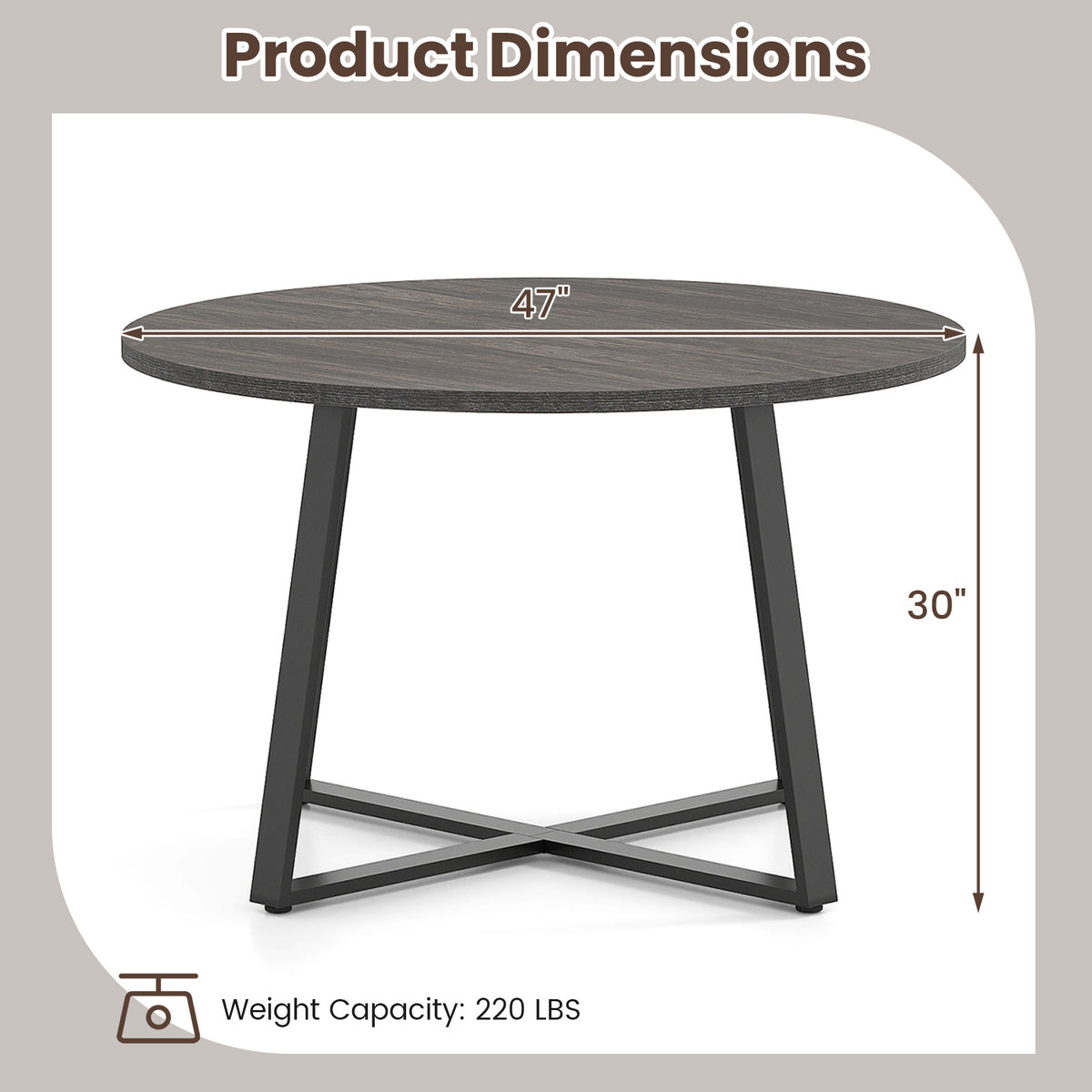 Round Dining Table with Stable X-shaped Base and Round Thickened Tabletop