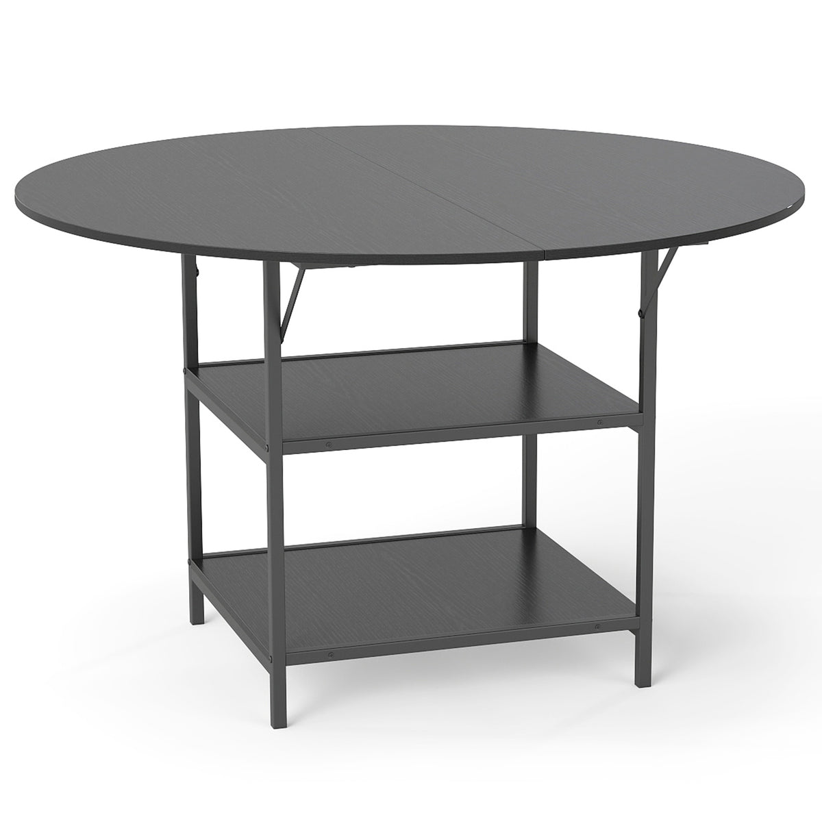 Round Dining Table for 4-6 People Large Kitchen Table with 2-Tier Storage Shelves