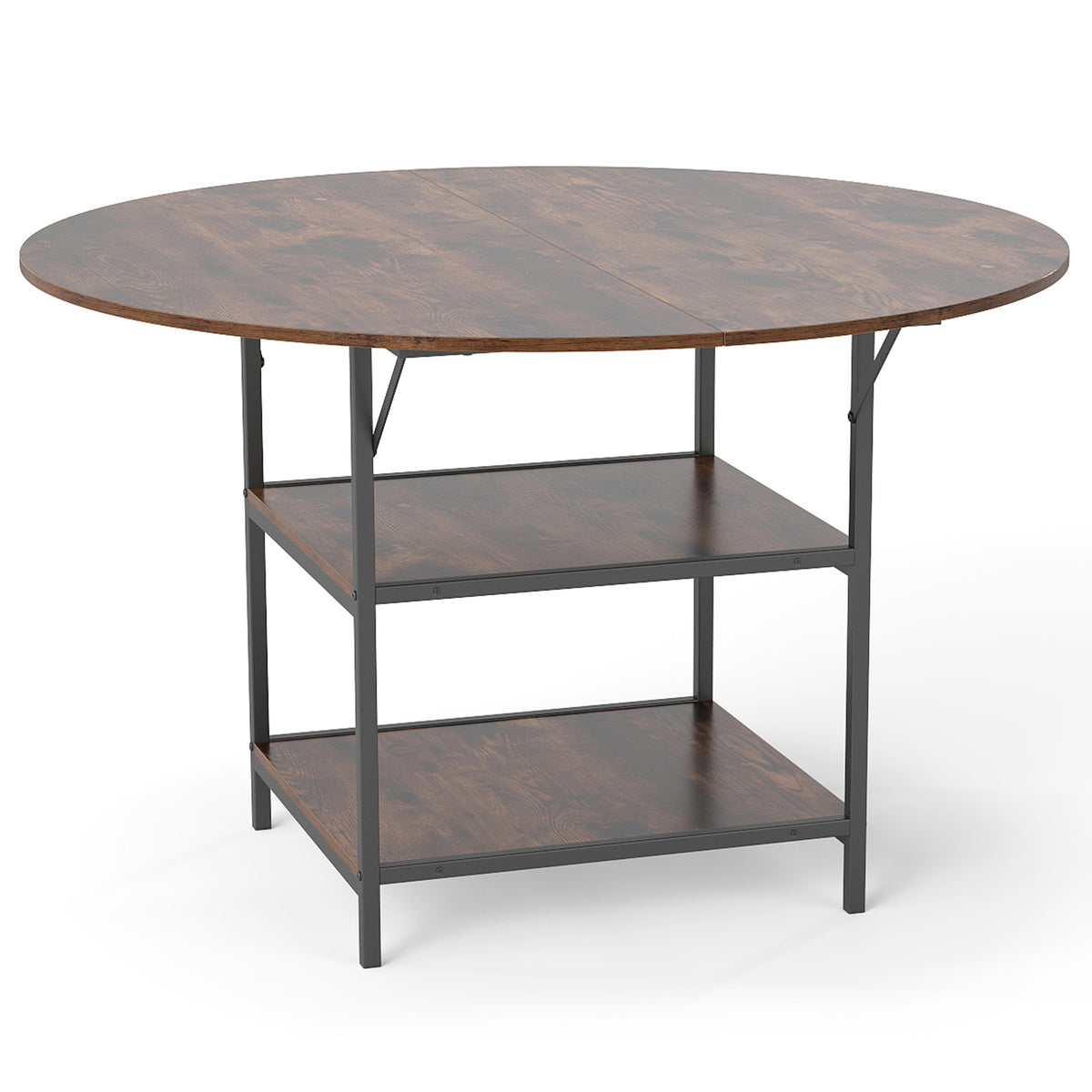 Round Dining Table for 4-6 People Large Kitchen Table with 2-Tier Storage Shelves