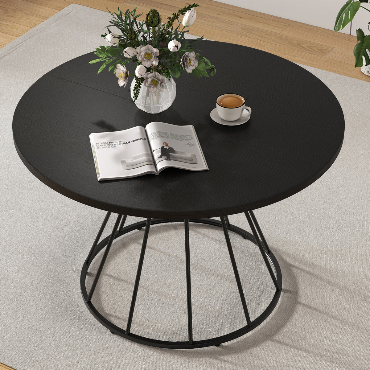 Round Dining Table for 4 Farmhouse Kitchen Table with Wooden Tabletop