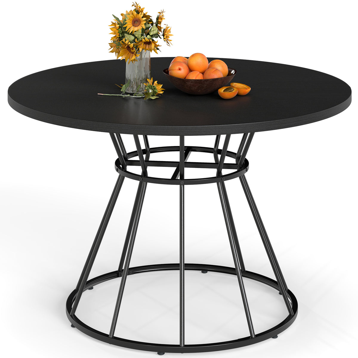 Round Dining Table for 4 Farmhouse Kitchen Table with Wooden Tabletop