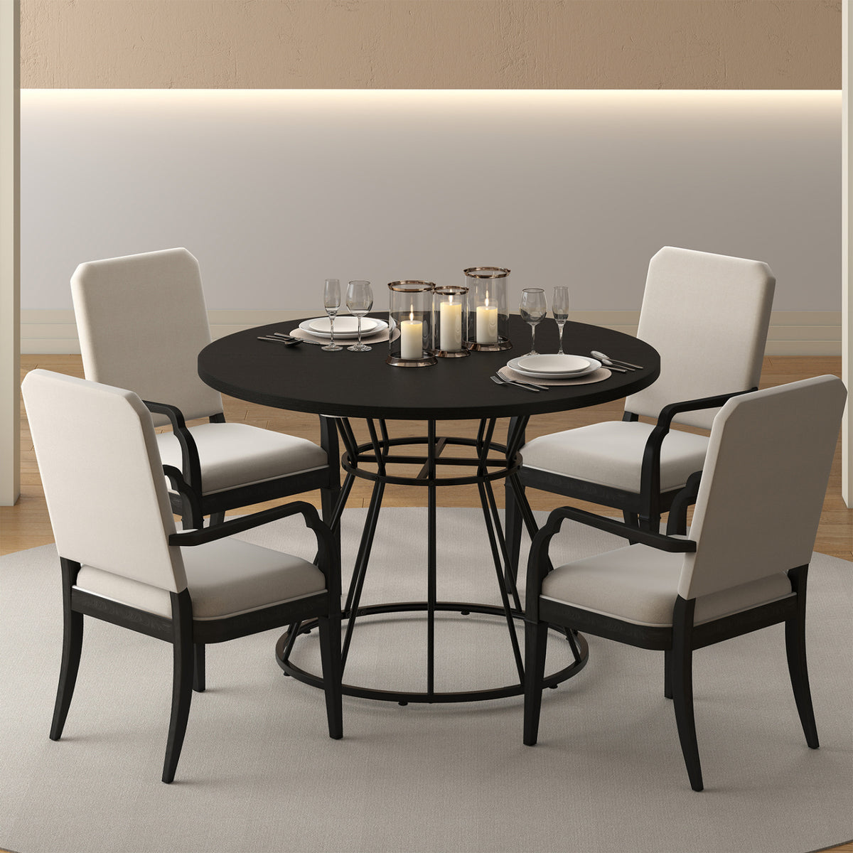 Round Dining Table for 4 Farmhouse Kitchen Table with Wooden Tabletop