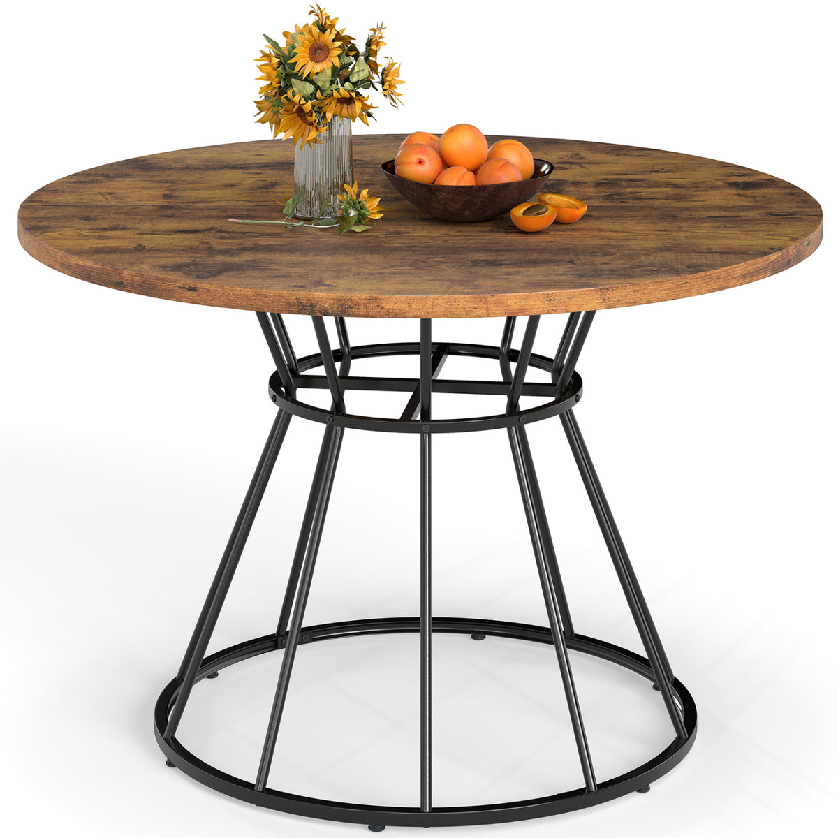 Round Dining Table for 4 Farmhouse Kitchen Table with Wooden Tabletop