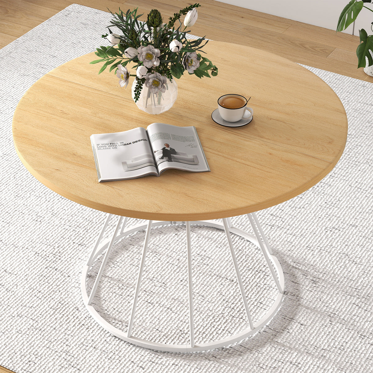Round Dining Table for 4 Farmhouse Kitchen Table with Wooden Tabletop