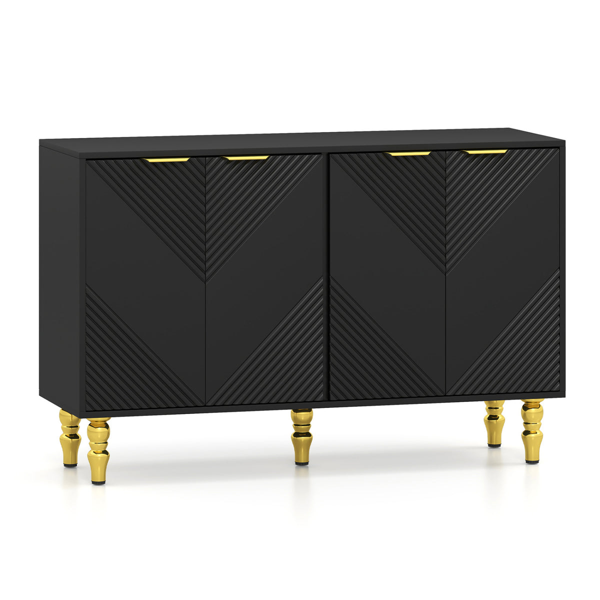 47" Sideboard Buffet Cabinet with 4 Chevron Fluted Doors & Anti-Toppling Devices for Kitchen