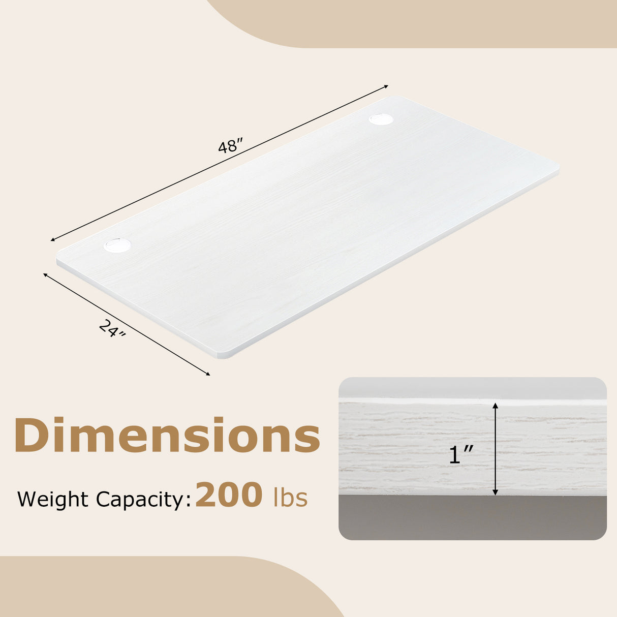 47" x 24" Universal Tabletop for Standard and Standing Desk Frame