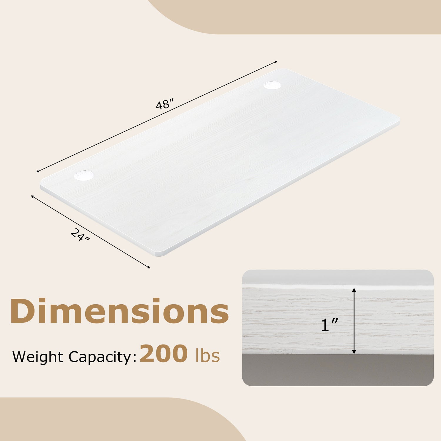 47" x 24" Universal Tabletop for Standard and Standing Desk Frame