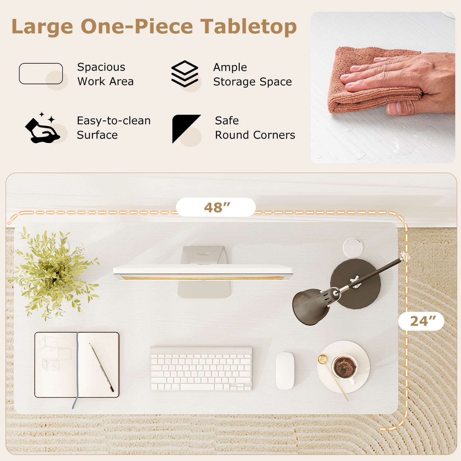 47" x 24" Universal Tabletop for Standard and Standing Desk Frame