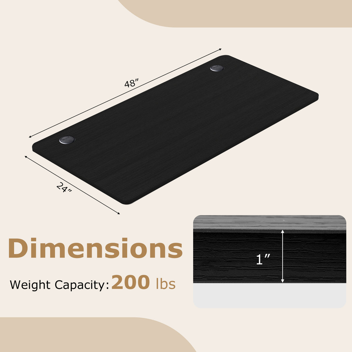 47" x 24" Universal Tabletop for Standard and Standing Desk Frame