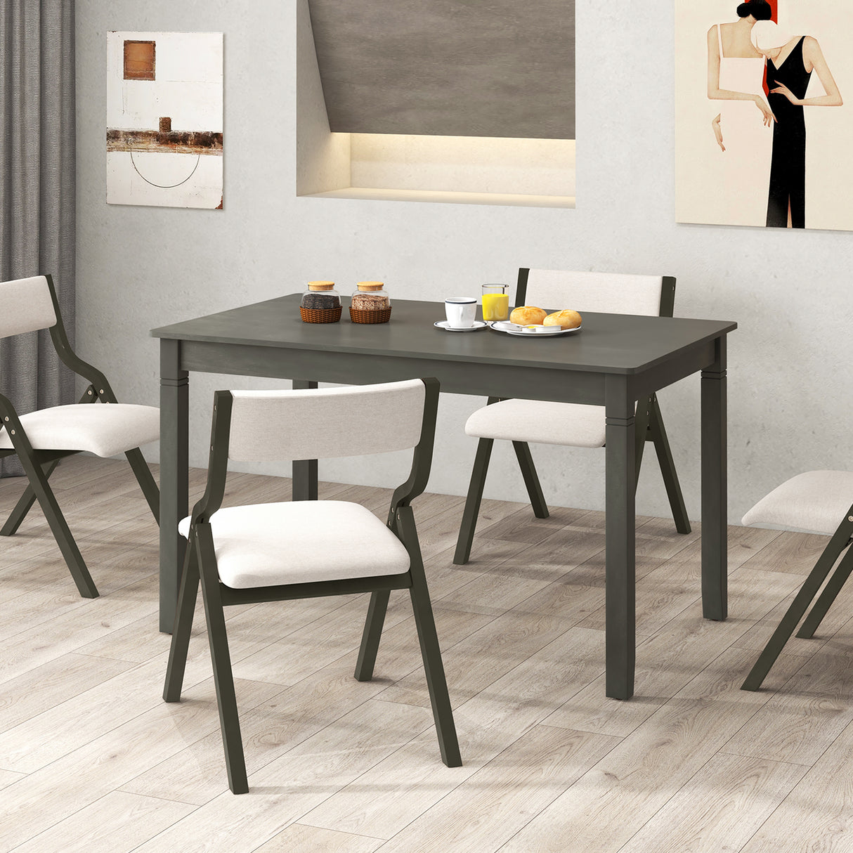 48-Inch Wooden Dining Table for 4 People Rectangular Kitchen Table with Rubber Wood Legs